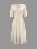 Alessia Women's Midi Dress – Elegant V-Neck A-Line Dress with Flattering Fit