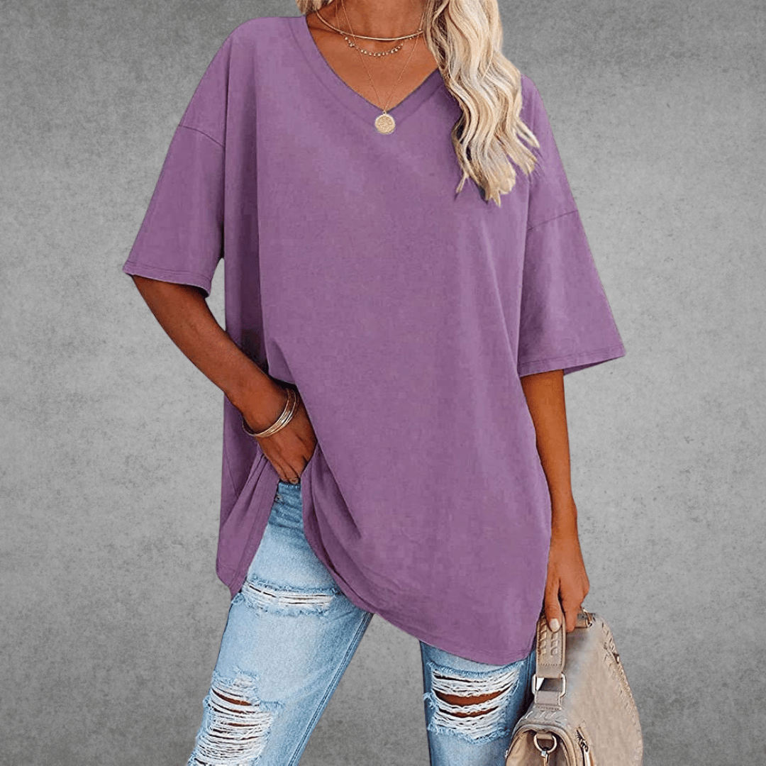 Aubrey Women's Oversized V-Neck T-Shirt – Lightweight Relaxed Tee with Breathable Fabric
