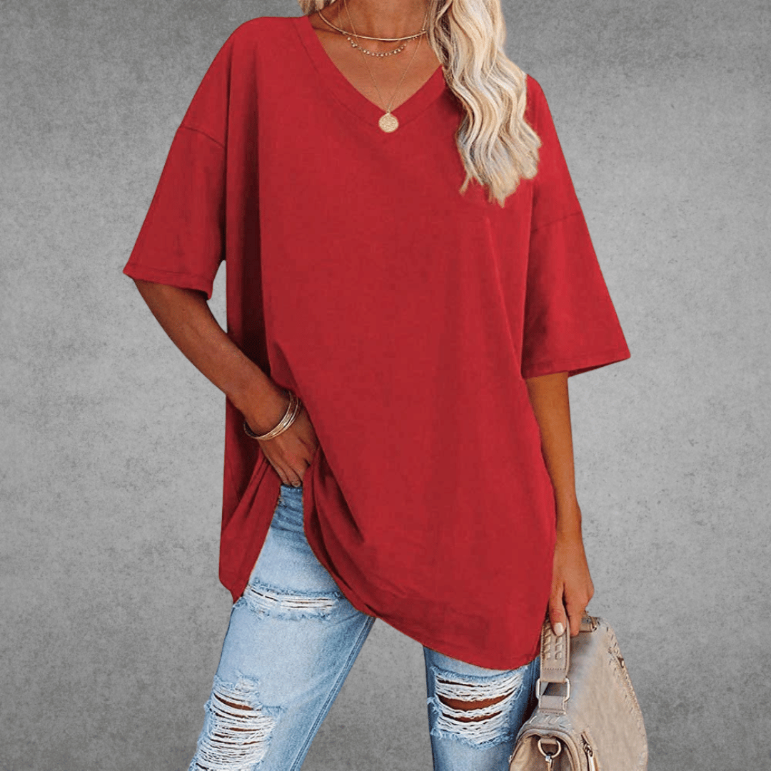 Aubrey Women's Oversized V-Neck T-Shirt – Lightweight Relaxed Tee with Breathable Fabric