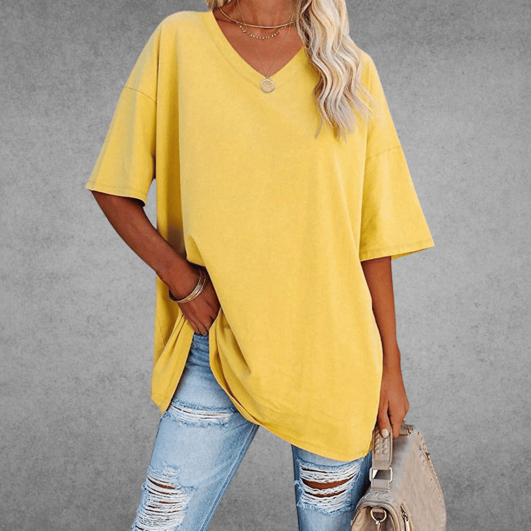 Aubrey Women's Oversized V-Neck T-Shirt – Lightweight Relaxed Tee with Breathable Fabric