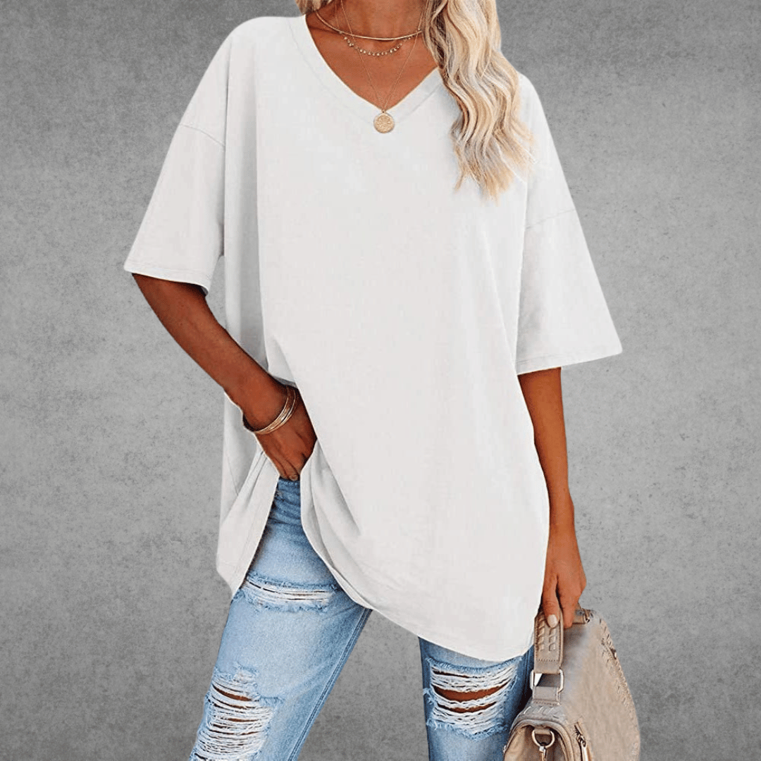 Aubrey Women's Oversized V-Neck T-Shirt – Lightweight Relaxed Tee with Breathable Fabric