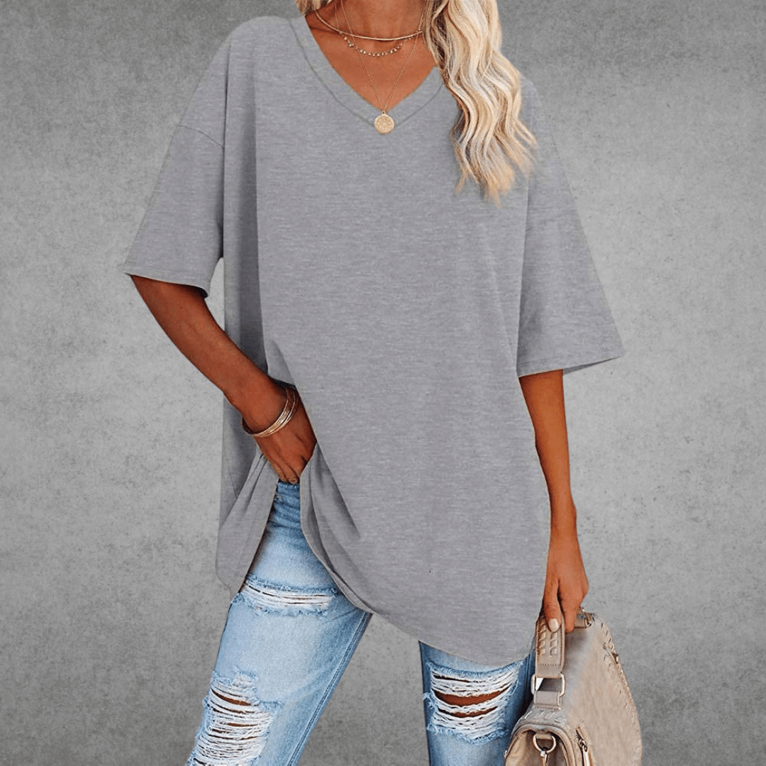 Aubrey Women's Oversized V-Neck T-Shirt – Lightweight Relaxed Tee with Breathable Fabric
