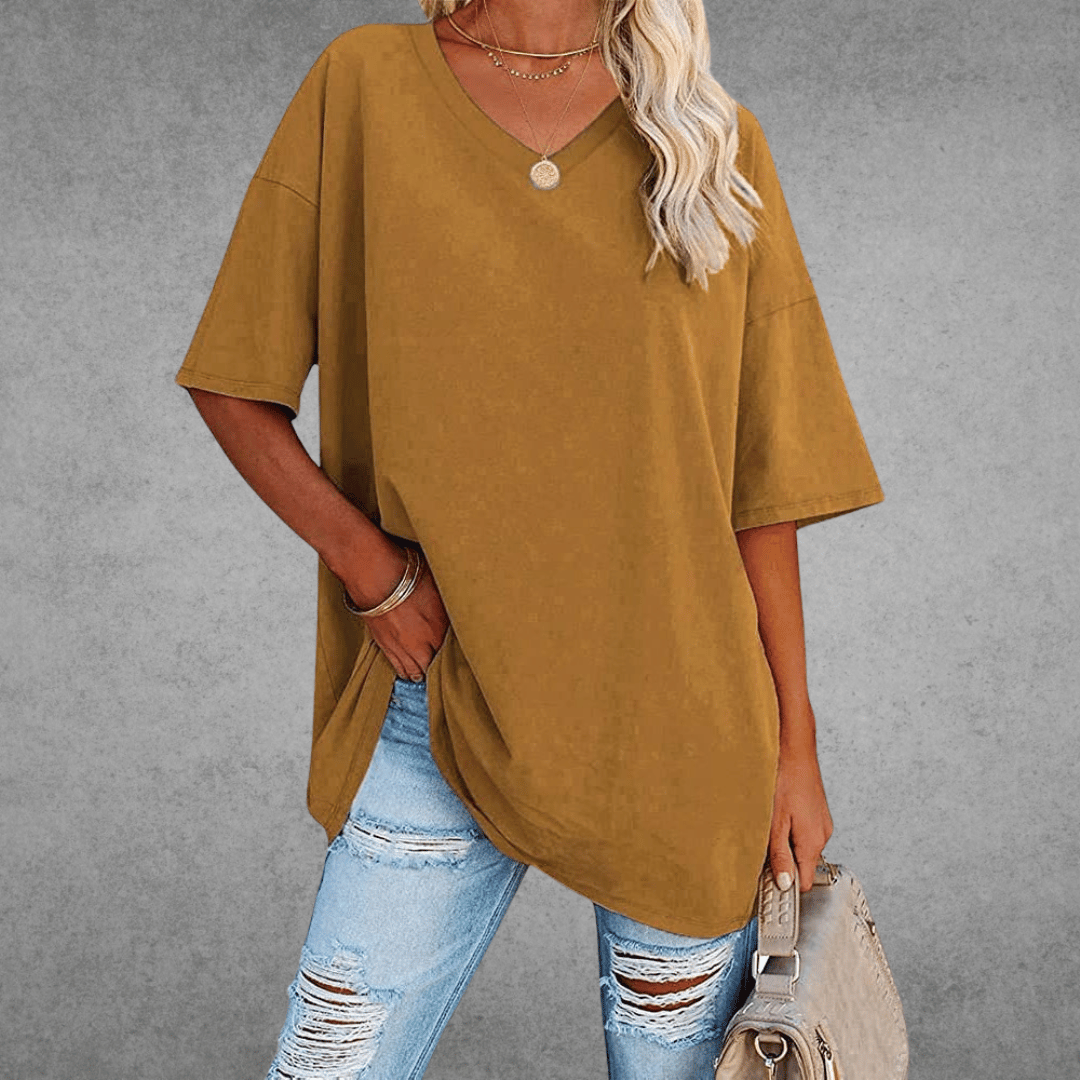 Aubrey Women's Oversized V-Neck T-Shirt – Lightweight Relaxed Tee with Breathable Fabric