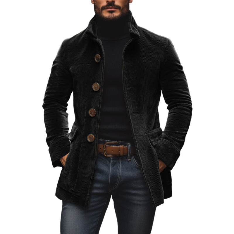 Bastien Men's Corduroy Coat – Slim Fit Stand Collar Jacket with Timeless Style