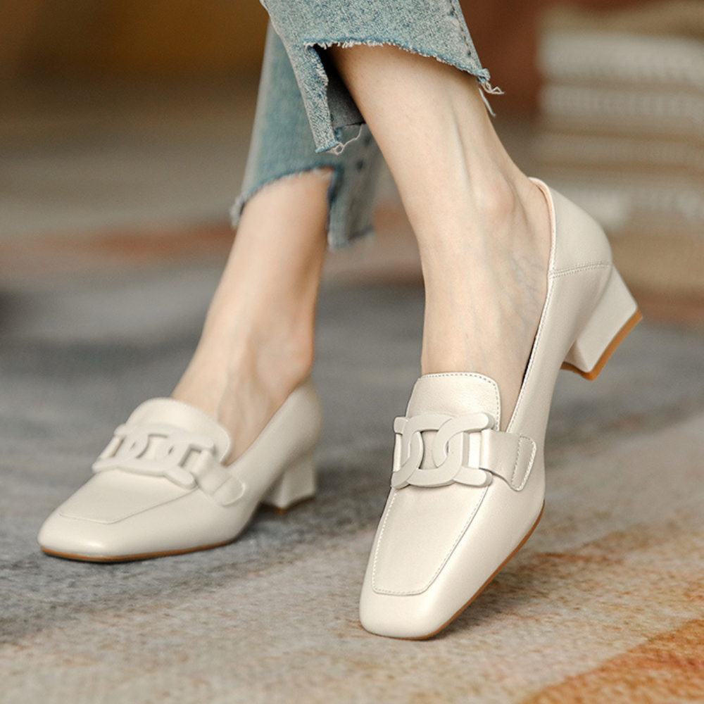 Tessa Women's Mary Jane Loafers – Leather Shoes with a Chunky Heel for All-Day Comfort