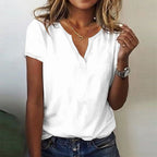 Brielle Women's V-Neck Blouse – Lightweight Breathable Top with Relaxed Fit for Everyday Summer Style