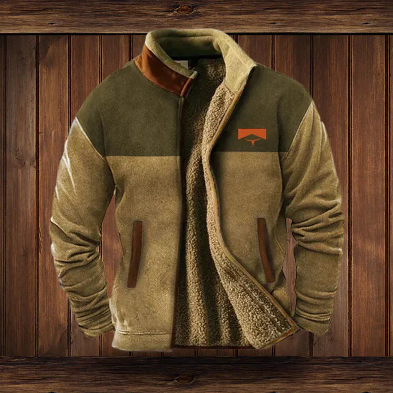 Wyatt Men's Western Fleece Jacket – Warm Sherpa-Lined Coat with Southwestern Pattern