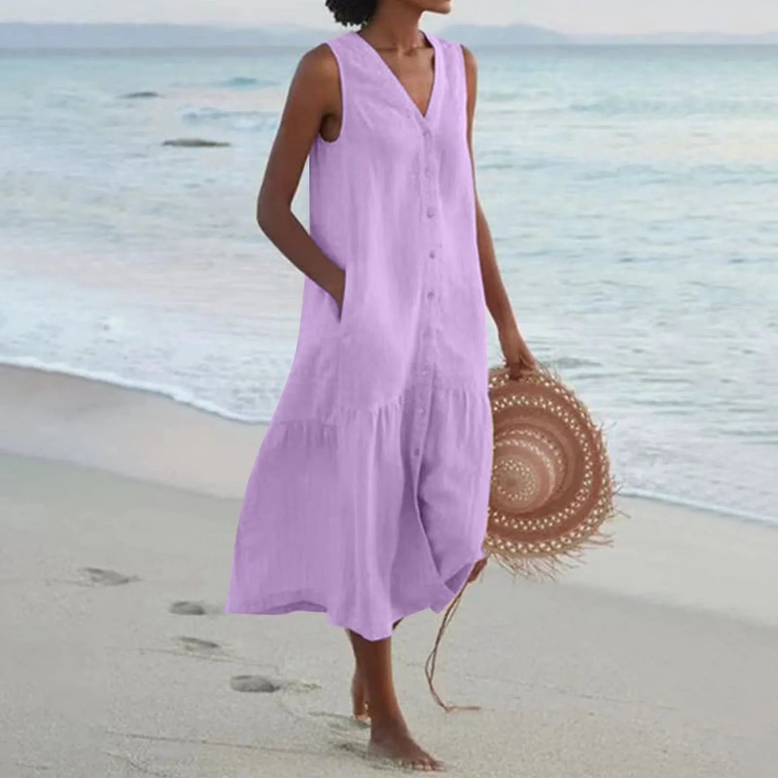 Gabrielle Women's V-Neck Summer Maxi Dress – Elegant Flowy Dress with Timeless Style