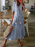 Ruaridh Women's Boho Dress – Refined Ruffled Summer Dress with V-Neckline & Ikat Print