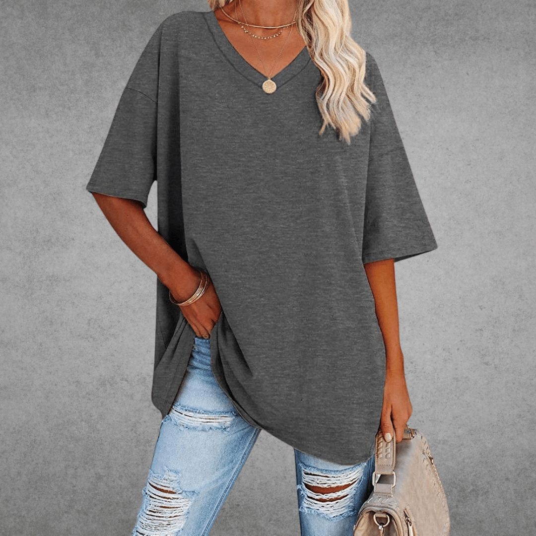 Aubrey Women's Oversized V-Neck T-Shirt – Lightweight Relaxed Tee with Breathable Fabric