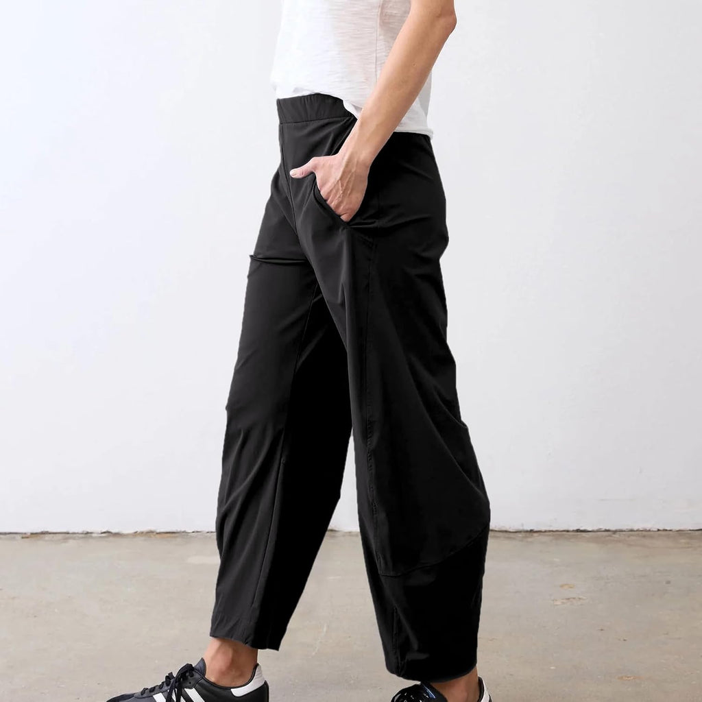 Violette Women's Barrel Leg Travel Pants with Hidden Elastic Waist & Side Pockets