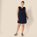 Élodine Women's Sleeveless Popover Shift Dress with Band Collar