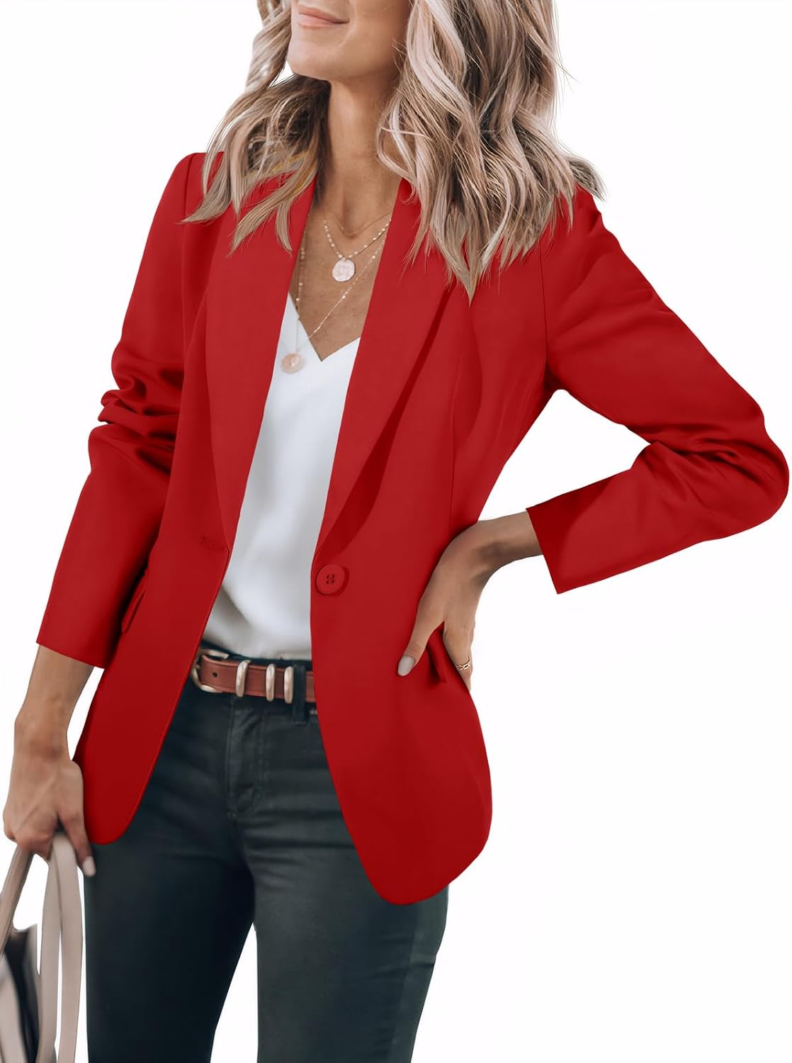 Trevor Women's Slim-Fit Blazer – Structured Lapel, One-Button Front & Flap Handy Pockets