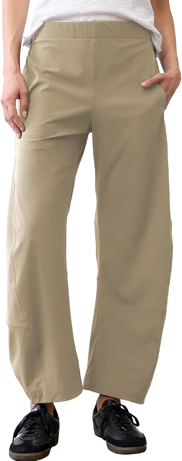 Violette Women's Barrel Leg Travel Pants with Hidden Elastic Waist & Side Pockets