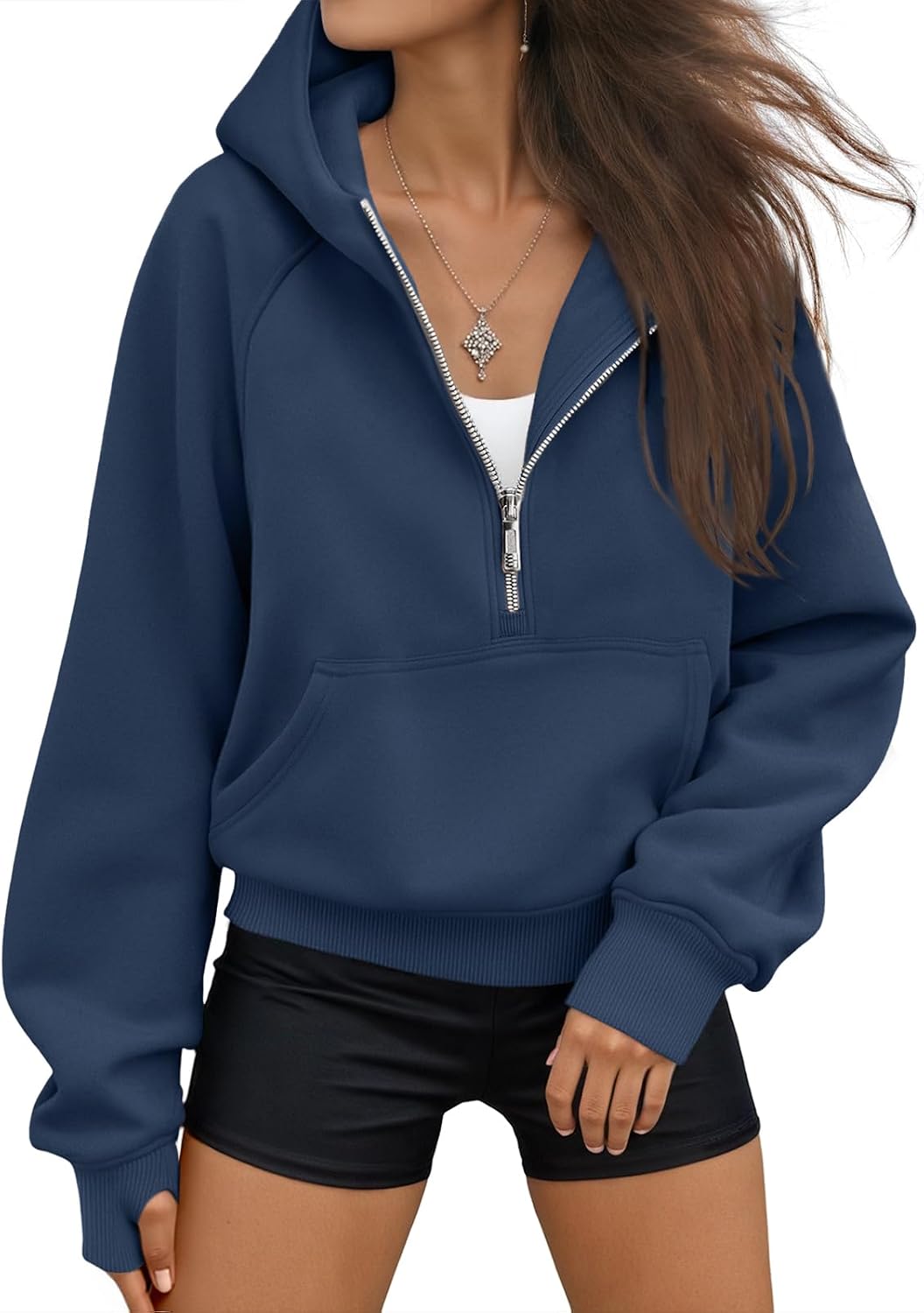 Sophie Women's Cropped Half-Zip Hoodie – Fleece-Lined Interior, Dropped-Shoulder Design & Easy Fit
