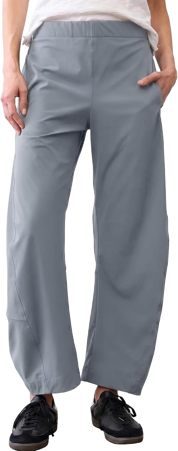 Violette Women's Barrel Leg Travel Pants with Hidden Elastic Waist & Side Pockets
