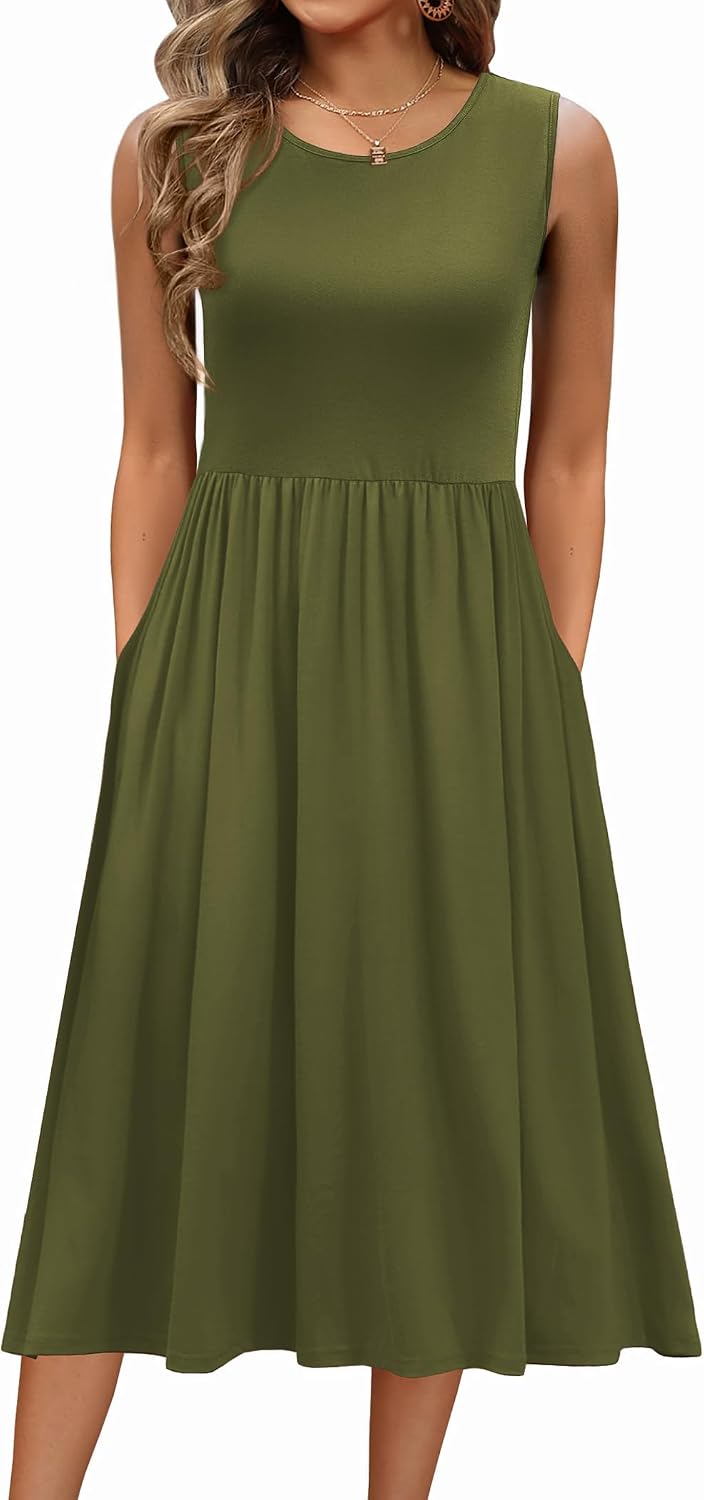 Lysandra Women's Sleeveless A-Line Midi Dress with Pockets