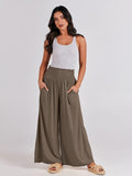 Fatima - Smocked High Waist Wide Leg Palazzo Pants with Pockets and Relaxed Fit