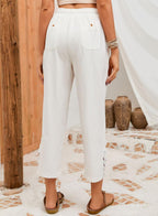 Blaire - Cotton Capri Pants with Lace Hem, Drawstring Waist, Pockets and Loose Fit