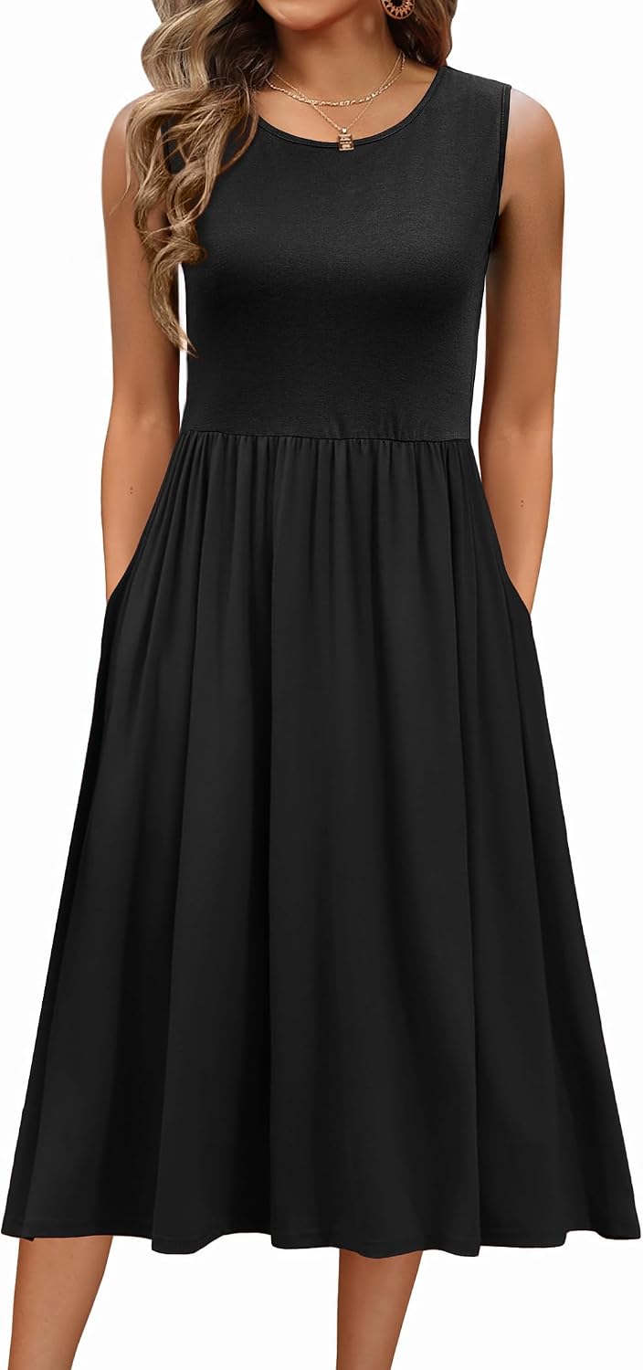 Lysandra Women's Sleeveless A-Line Midi Dress with Pockets