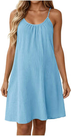 Amélie Cotton Linen Swing Dress – Sleeveless Spaghetti Strap Mini Sundress