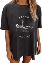 Odette - Oversized Vintage Graphic Cotton Blend T-Shirt Casual Summer Loose Fit Tee