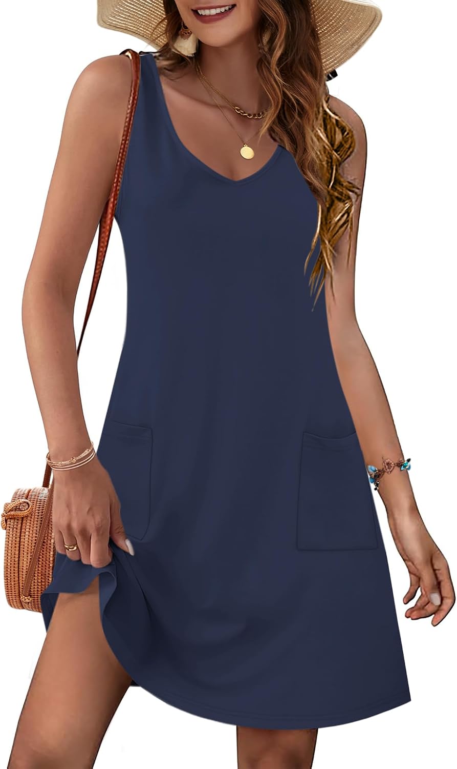Maelis Women's Floral Sleeveless V-Neck Mini Dress with Side Pockets