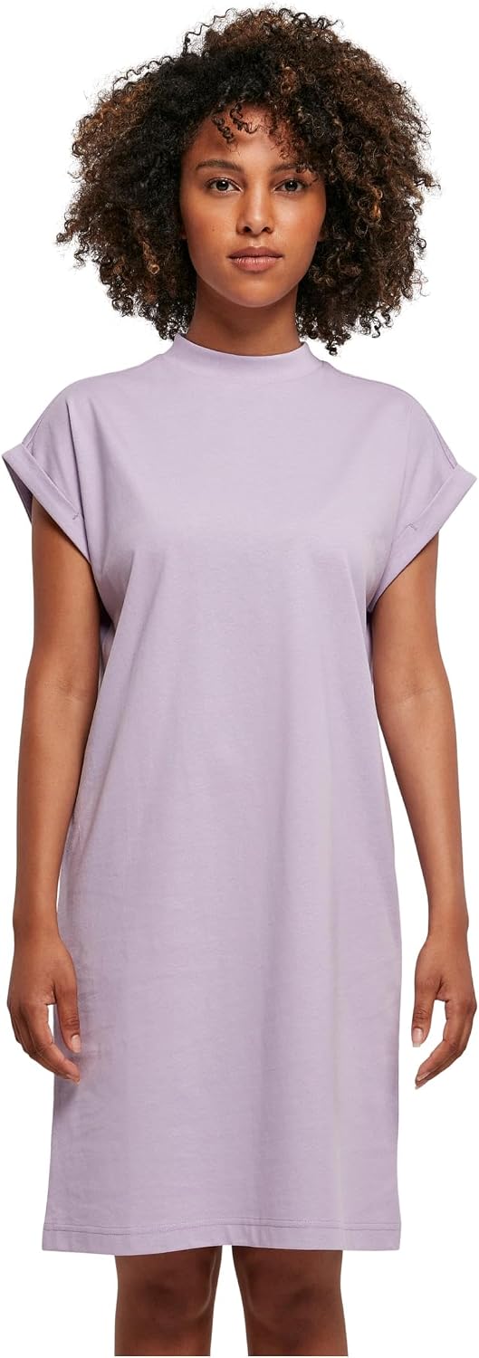 Ysabelle Cotton Drop Shoulder Mini Dress with Mock Neck and Rolled Sleeves Casual Style