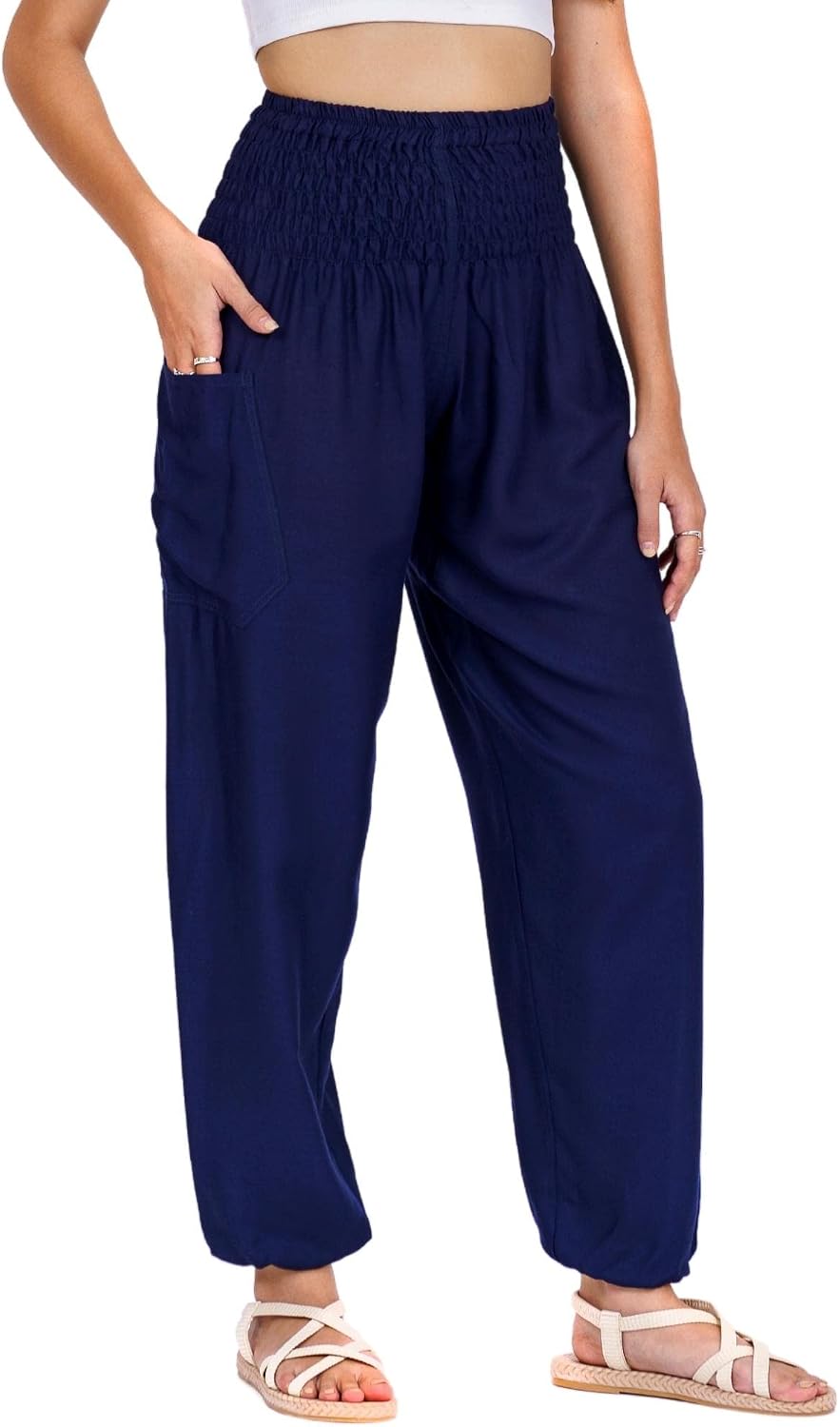 Soraya Bohemian Printed Harem Pants with Smocked High Waist and Side Pocket for Everyday Comfort
