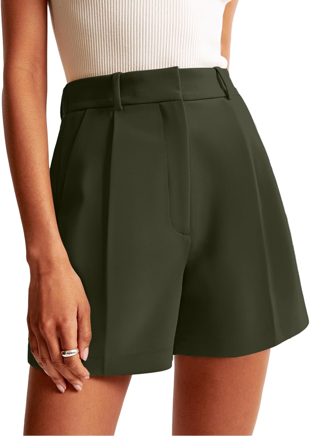 Celine - High Waist Tailored Pleated Shorts with Pockets for Smart Casual Summer Style