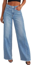 Whitney Women's Wide-Leg Jeans – High-Rise Waist, Raw Hem & Five-Pocket Design
