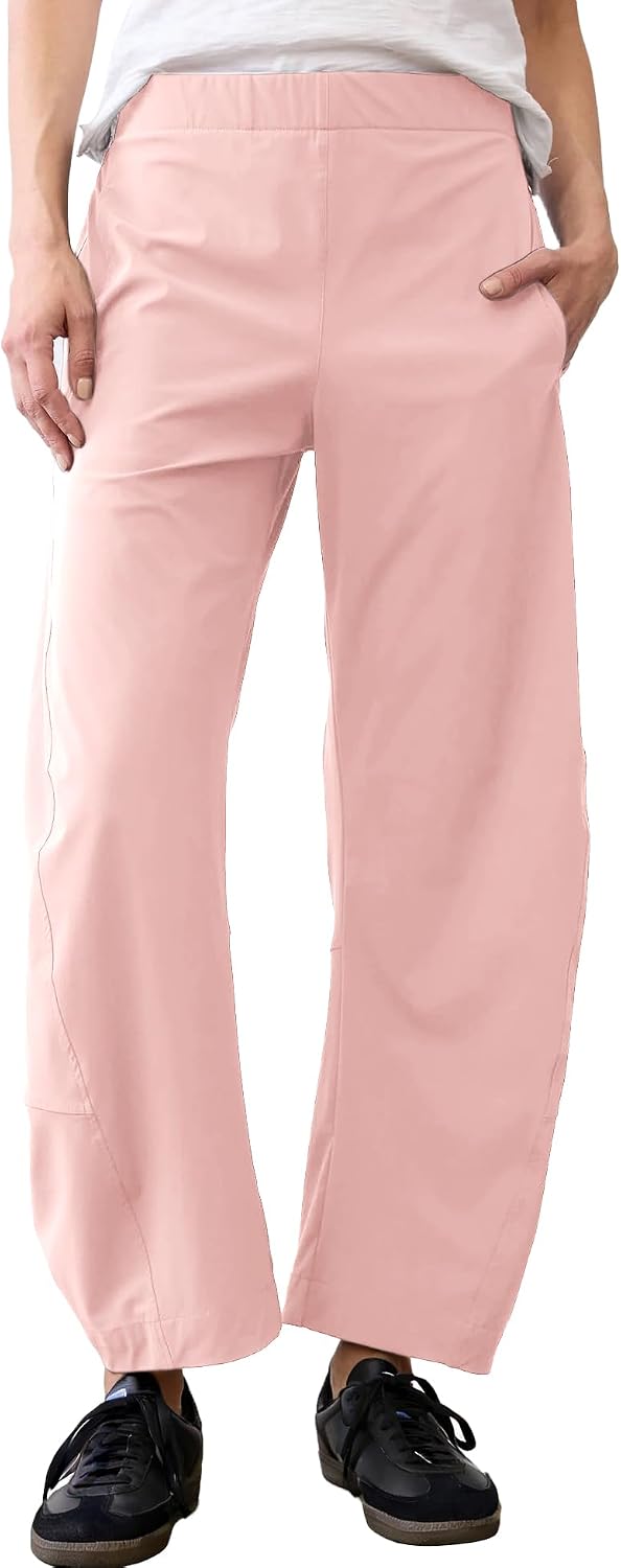 Violette Women's Barrel Leg Travel Pants with Hidden Elastic Waist & Side Pockets
