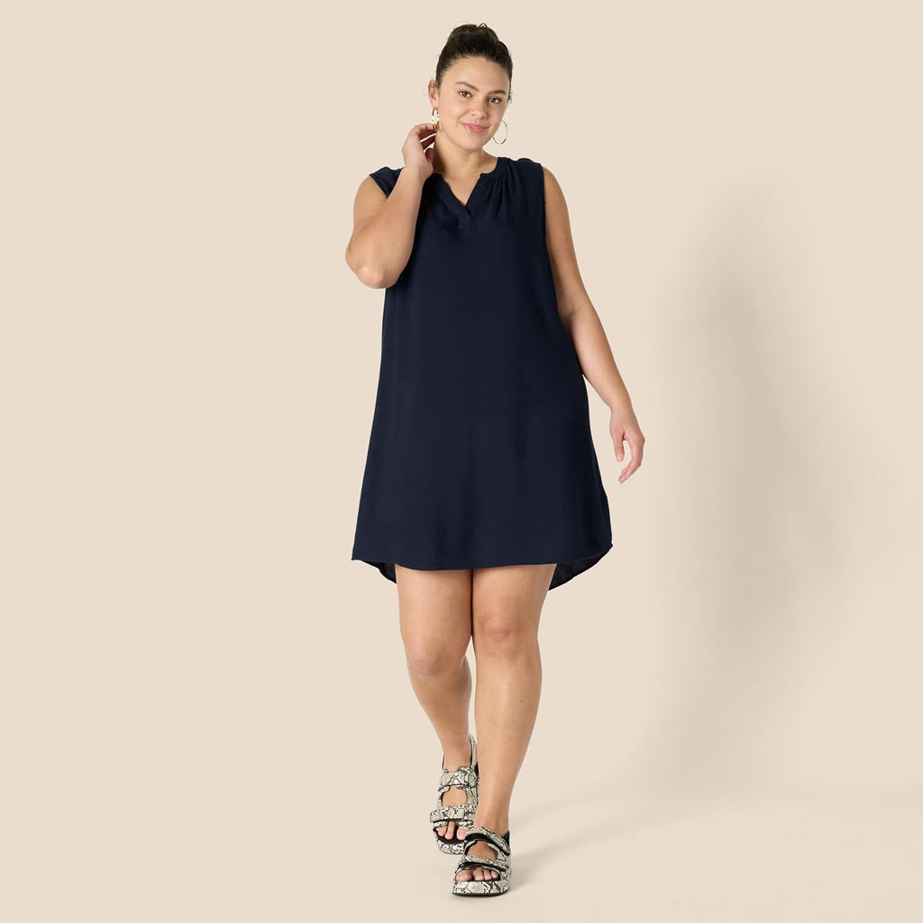 Élodine Women's Sleeveless Popover Shift Dress with Band Collar