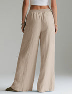 Seraphina Linen Blend Wide Leg Summer Trousers with Elastic Waist and Side Pockets