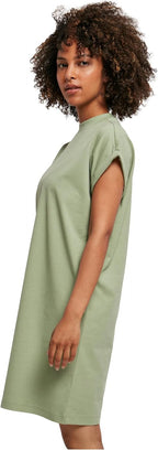 Ysabelle Cotton Drop Shoulder Mini Dress with Mock Neck and Rolled Sleeves Casual Style
