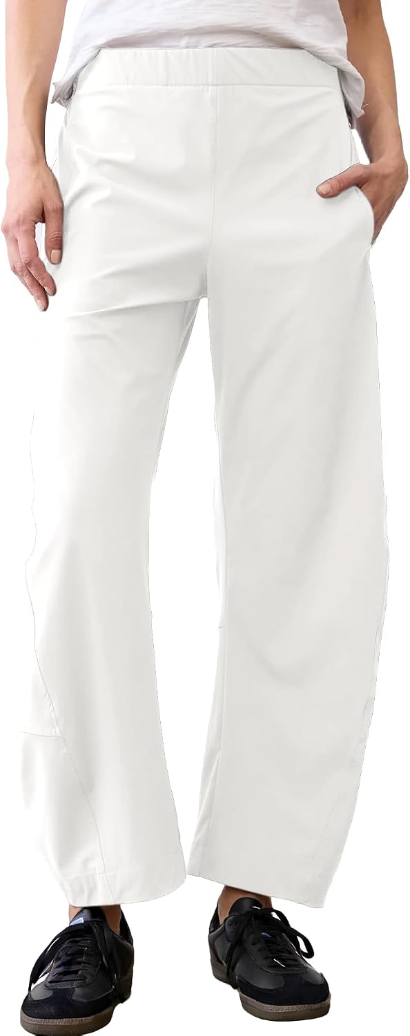Violette Women's Barrel Leg Travel Pants with Hidden Elastic Waist & Side Pockets