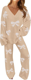 Dale Women's Fleece Lounge Set – V-Neckline Top, Wide-Leg Pants & Drawstring Waist