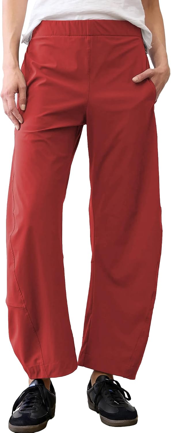 Violette Women's Barrel Leg Travel Pants with Hidden Elastic Waist & Side Pockets