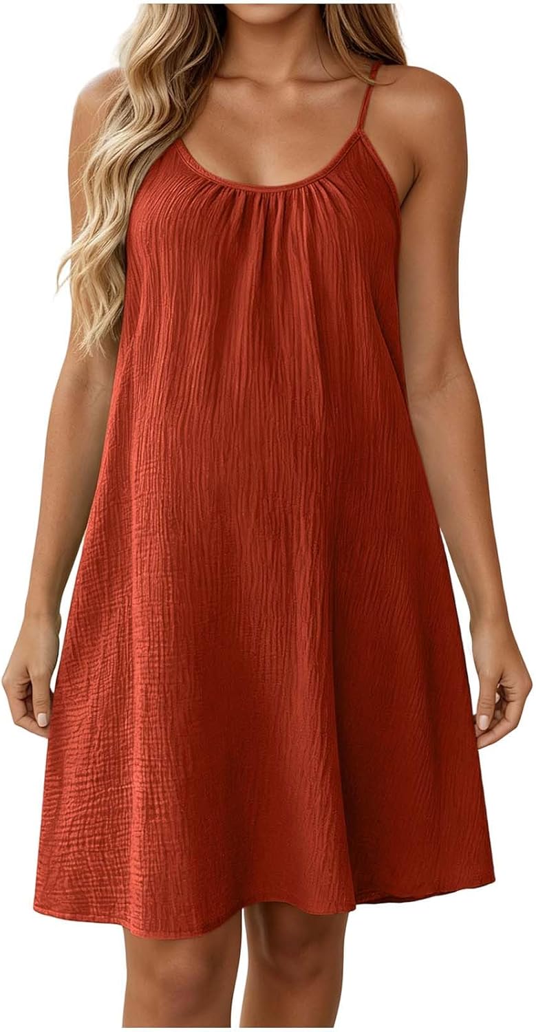 Amélie Cotton Linen Swing Dress – Sleeveless Spaghetti Strap Mini Sundress