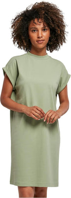 Ysabelle Cotton Drop Shoulder Mini Dress with Mock Neck and Rolled Sleeves Casual Style