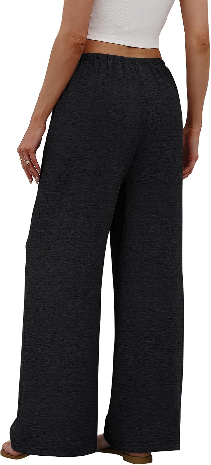 Eliska Wide Leg Drawstring Summer Trousers with Elastic Waist and Side Pockets