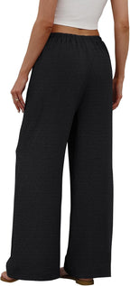 Eliska Wide Leg Drawstring Summer Trousers with Elastic Waist and Side Pockets