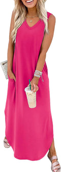 Mayumi Sleeveless V-Neck Maxi Sundress with Side Slit Pockets for Summer Beach Holidays