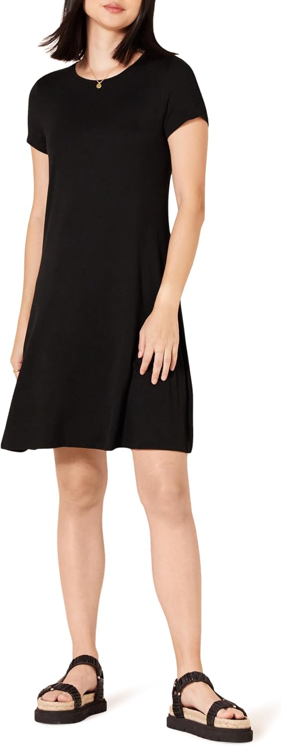 Roseline Women's Short Sleeve A-Line Swing Dress with Crew Neck