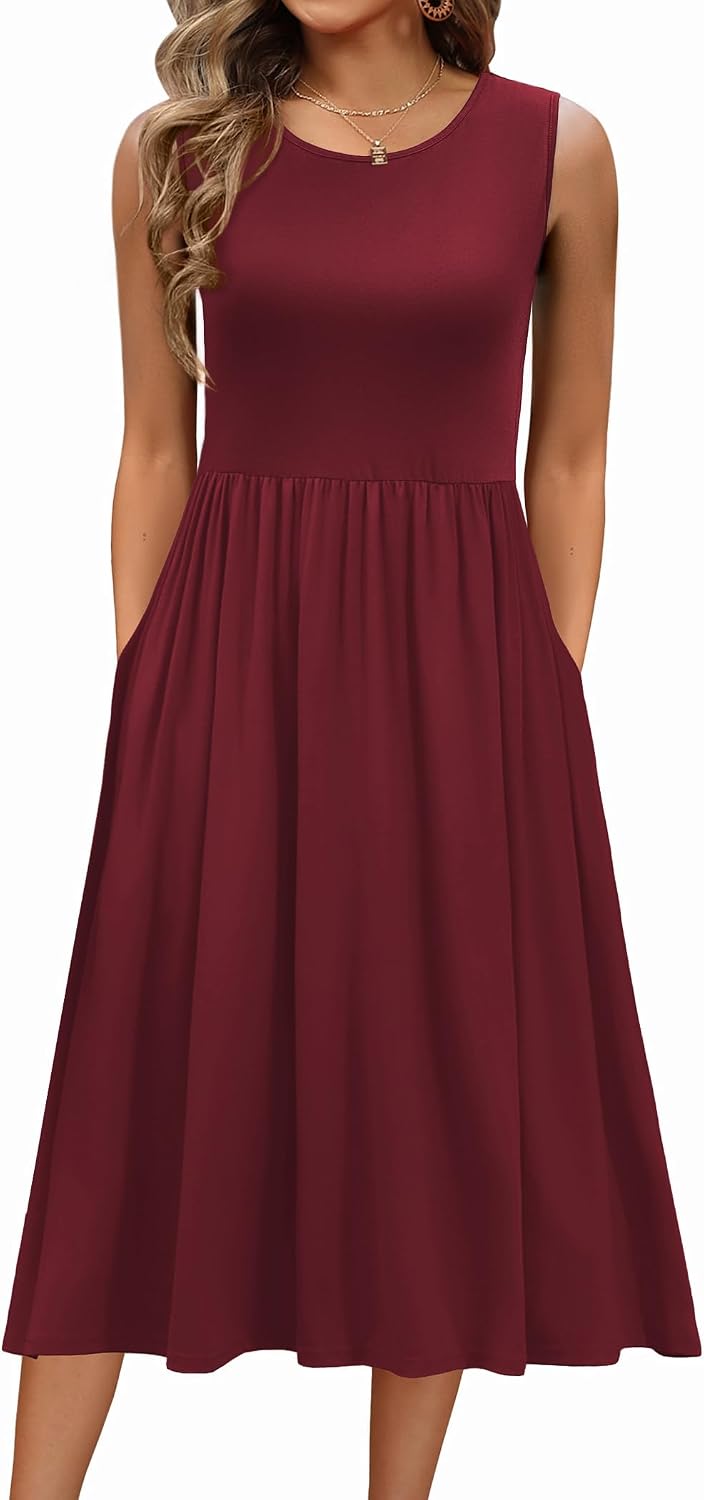 Lysandra Women's Sleeveless A-Line Midi Dress with Pockets