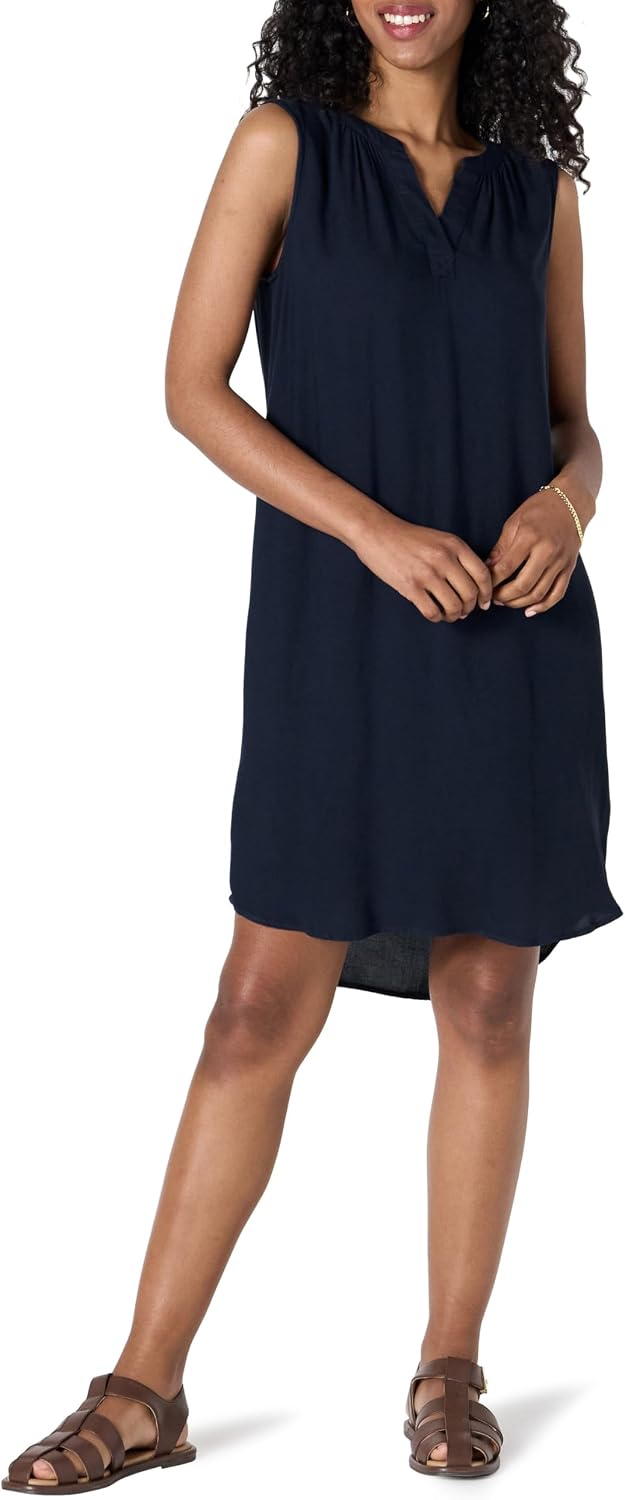 Élodine Women's Sleeveless Popover Shift Dress with Band Collar