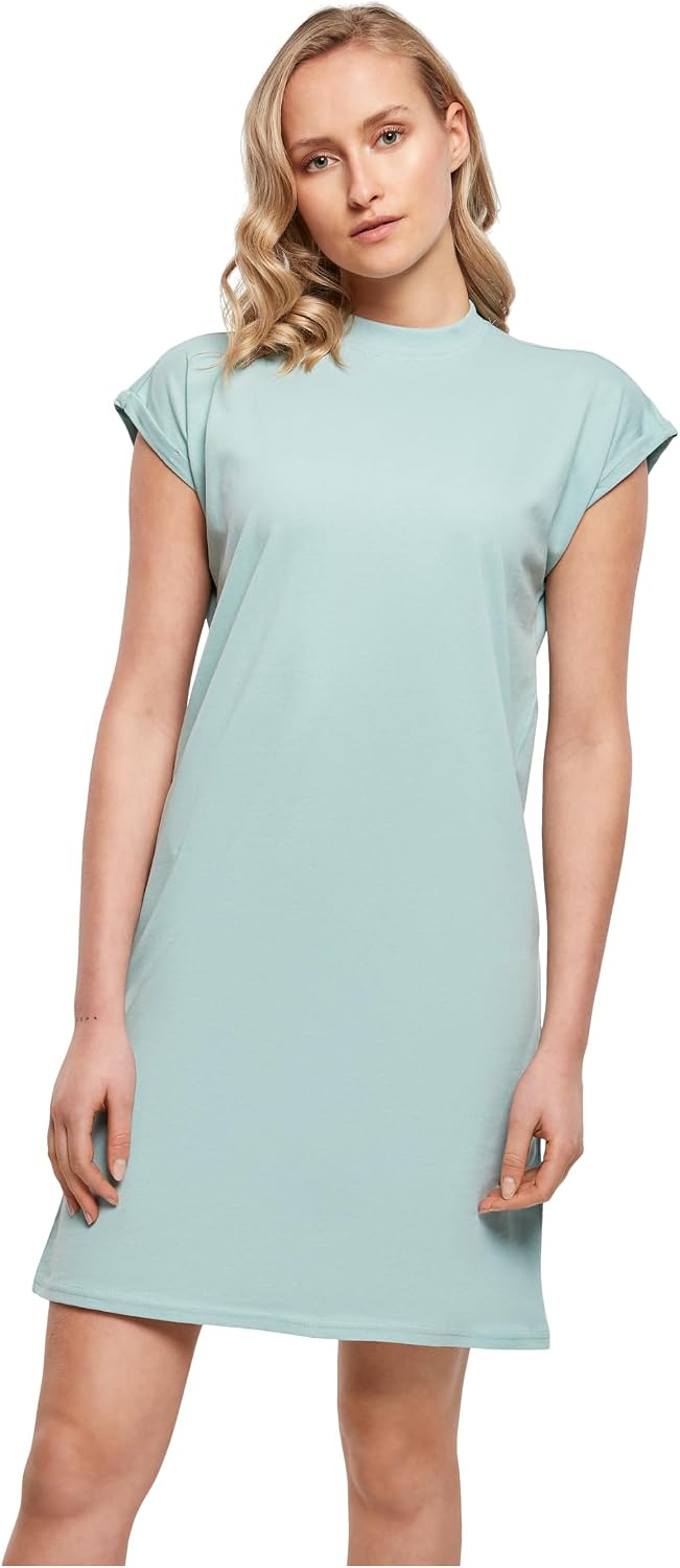 Ysabelle Cotton Drop Shoulder Mini Dress with Mock Neck and Rolled Sleeves Casual Style