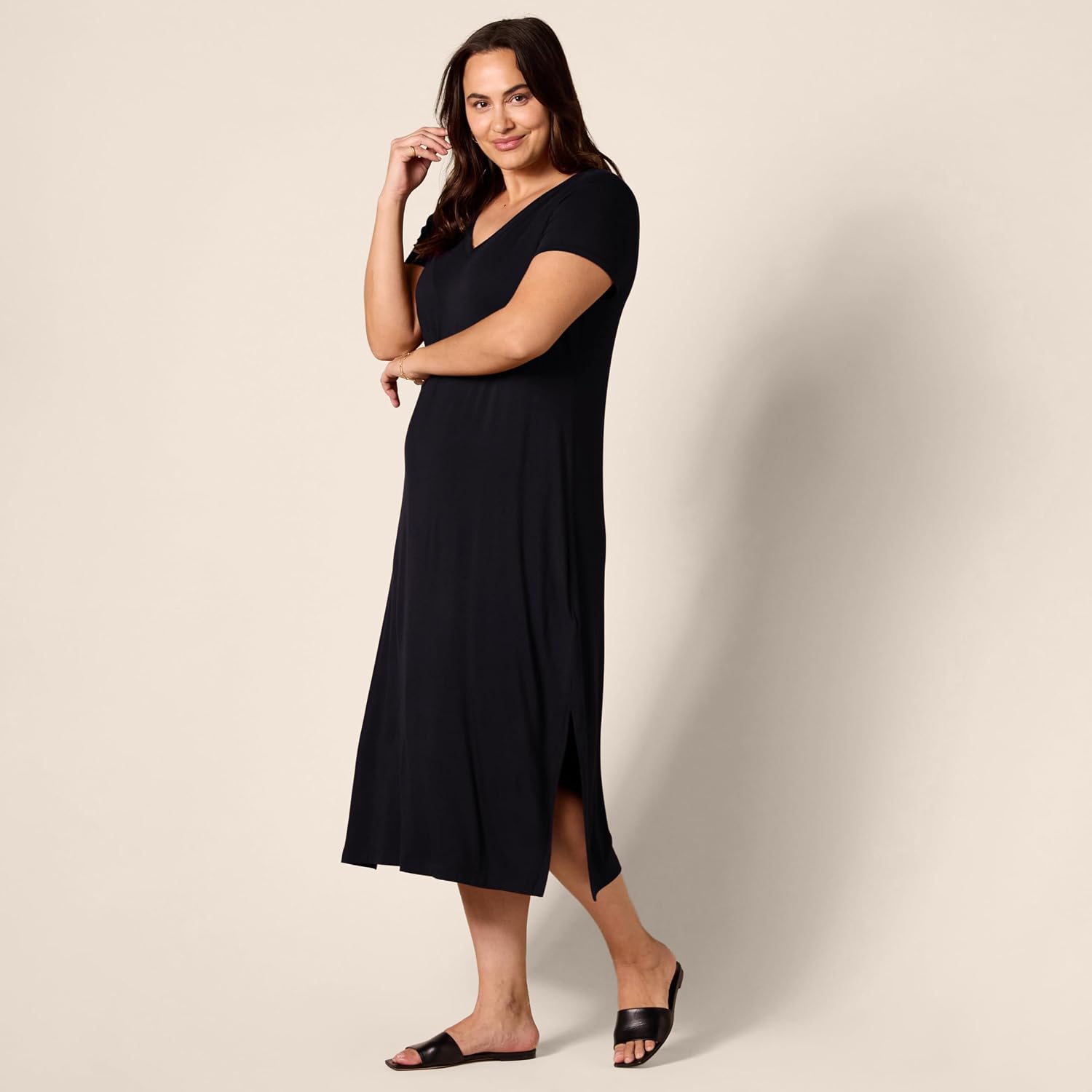 Élise Women's V-Neck Jersey Midi Dress with Side Slits
