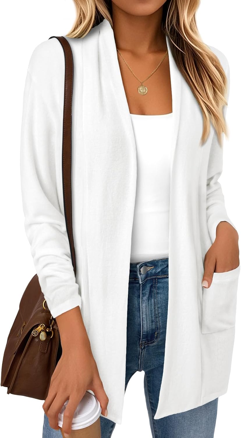 Pauline - Lightweight Open Front Knit Cardigan with Pockets for Women Long Sleeve