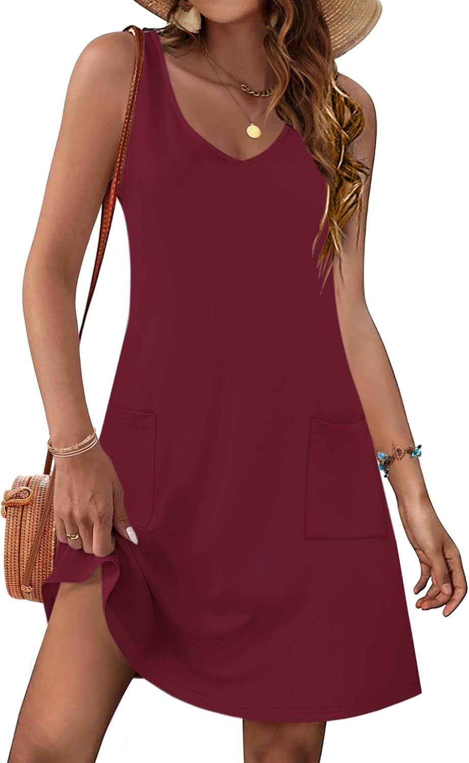Maelis Women's Floral Sleeveless V-Neck Mini Dress with Side Pockets